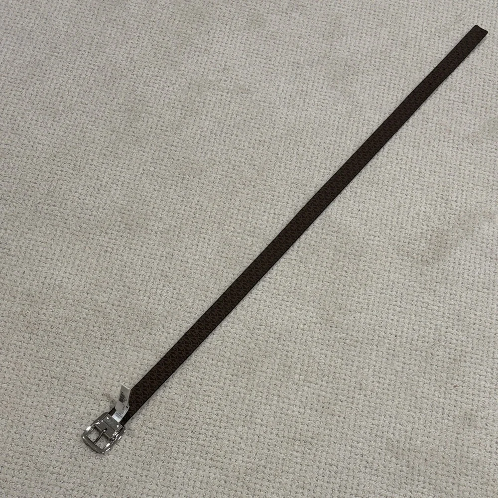 MICHAEL Michael Kors Black with Brown Reverse Logo-Print Belt with Silver Buckle - Picture 7 of 9